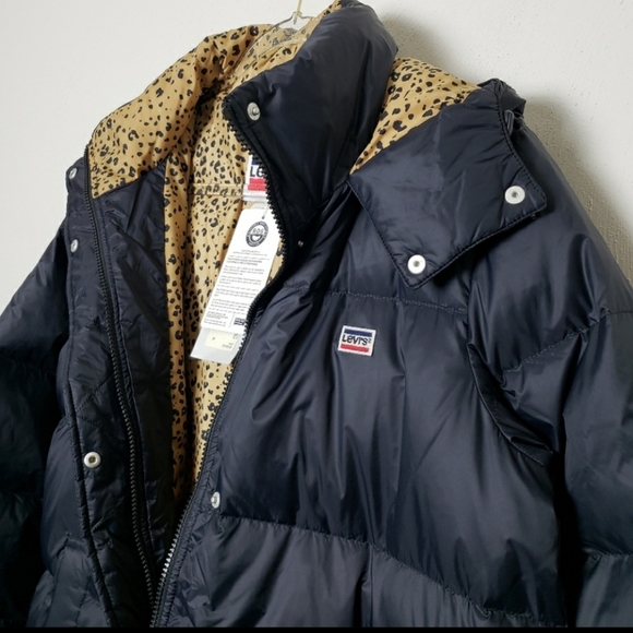 NWT Levi's Long Puffer Hooded Down Coat - Picture 7 of 8